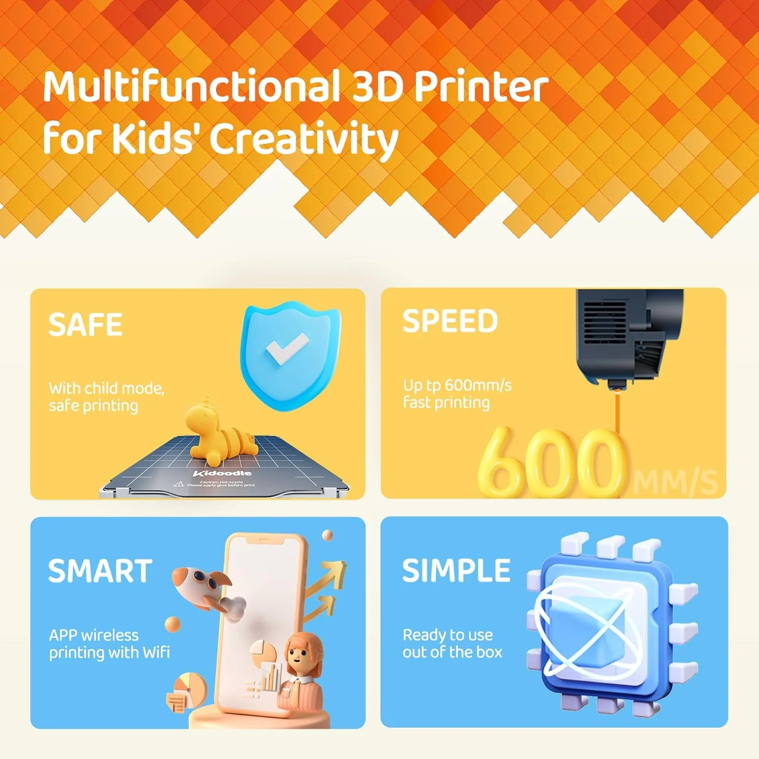 Kidoodle MiniBox A1: 3D Printer for Kids, Unleash Creativity with Kidoodle, 600mm/s High Speed, AutoLiv/Design Safe for Kids/5" Touch Screen, Wi-Fi/App Control, Easy to Install at Home/School - Image 4