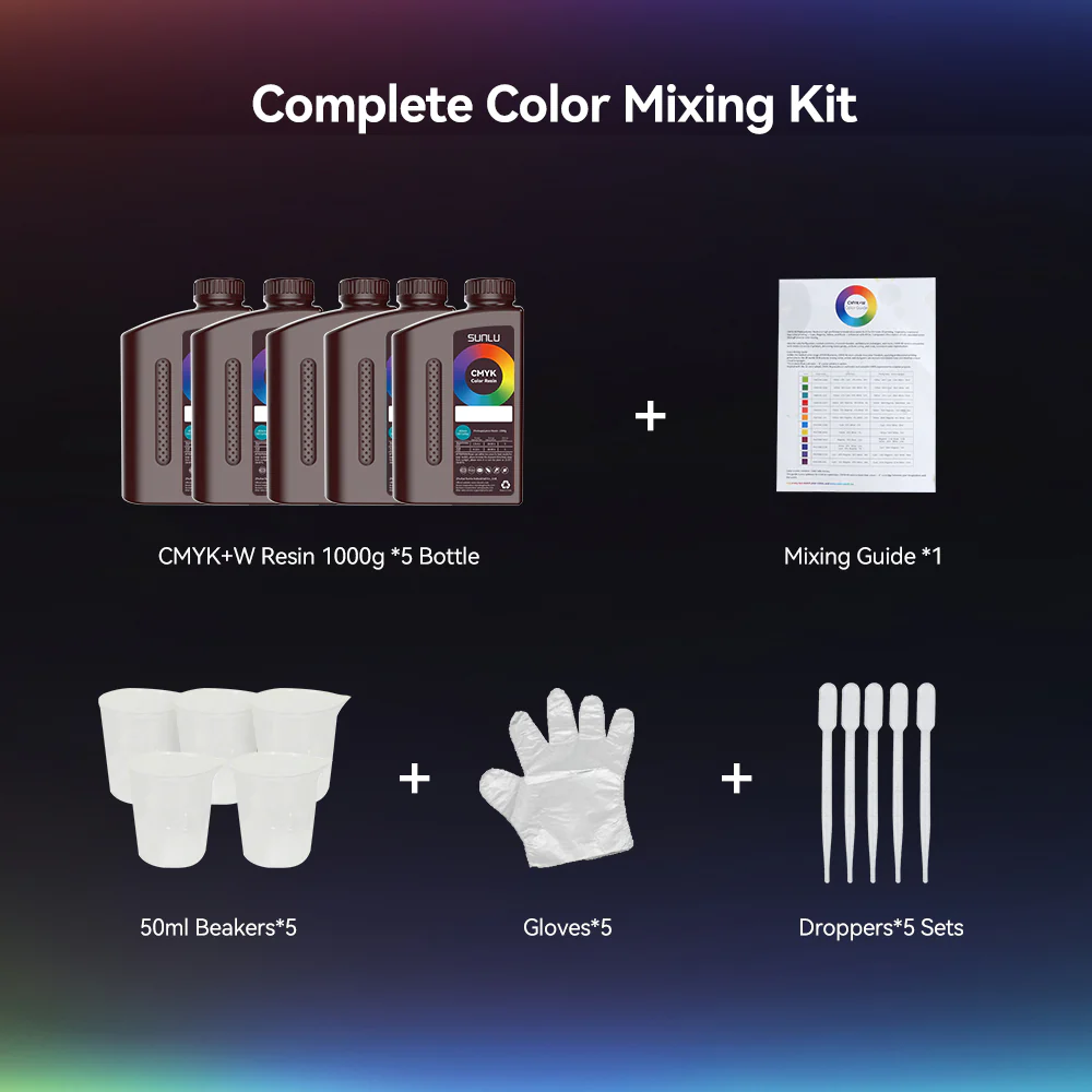 SUNLU CMYK+W Color Mixing Resin 1000g*5 Bottles Kit - Image 10